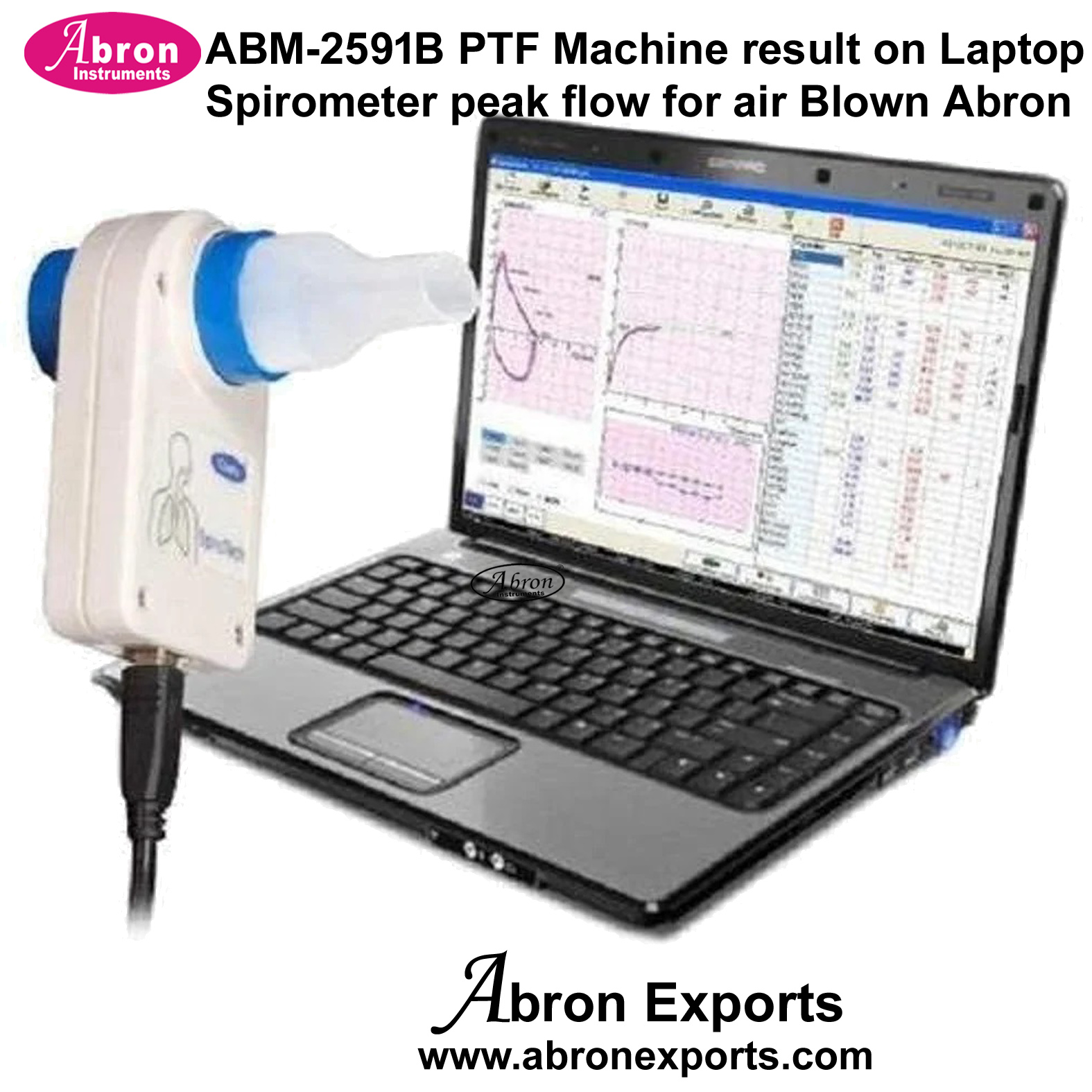 PFT Machine Result on Laptop Spirometer Peak Flow for Air Blown Blowing Pressure Mouth Piece Respirometer Abron